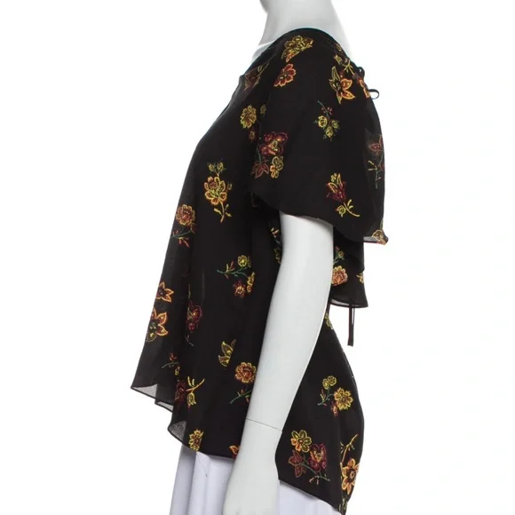 A.L.C. Black & Floral Print Silk Blouse, Size 8 - Picture 2 of 8